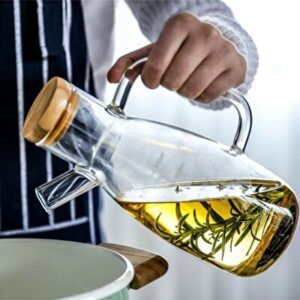 Arow Sania - Olie/Azijn Fles - 1000ml - Bamboe Deksel - Glas