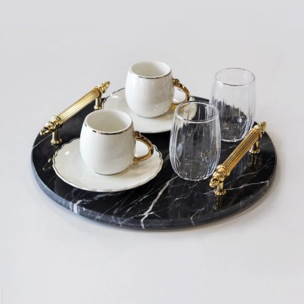 Homestar - Mermer Tepsi - Siyah/Gold - Yuvarlak
