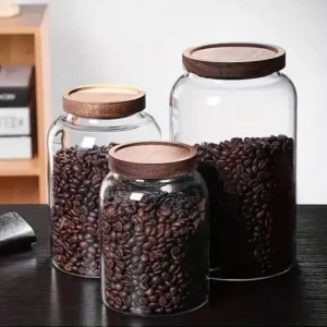 Glazin Glass - Glazen Voorraadpotten met Bamboe Deksel - Set van 3