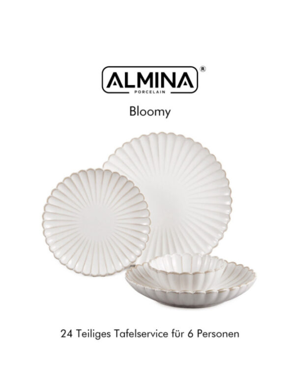 Almina Bloomy - Porselein Serviesset - 24-delig - 6 Persoons - Wit