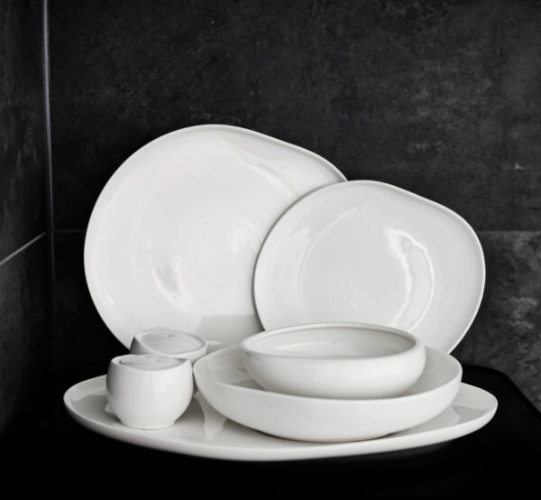 Almina Wave - Porselein Serviesset - 27-delig - 6 Persoons - Wit - Afbeelding 2