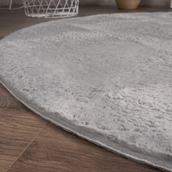 Rond Hoogpolig Vloerkleed Ø 80 cm – Fluffy & Zacht Tapijt – Modern Pluche Rond Kleed voor Woonkamer of Kinderkamer – Licht Grijs - Afbeelding 2