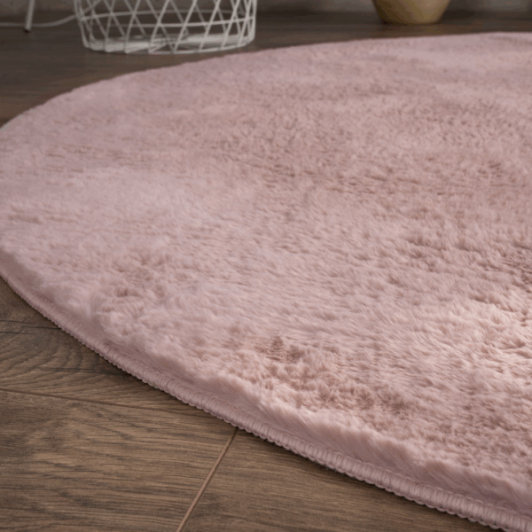 Rond Hoogpolig Vloerkleed Ø 80 cm – Fluffy & Zacht Tapijt – Modern Pluche Rond Kleed voor Woonkamer of Kinderkamer – Roze - Afbeelding 2